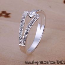 R128 Lucky Charm Silver Color Rings For Women  Jewelry Wholesale Women Accessorie Fashion Inlaid Stone Dual-line Ring /dtzam 2024 - buy cheap