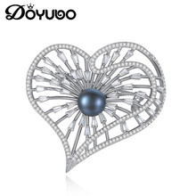 DOYUBO-broche con forma de corazón para mujer, broche de perlas negras de agua dulce, diseño de lujo, broche de circonia cúbica de plata maciza, joyería fina VH011 2024 - compra barato