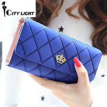 2016 new fashion women wallets Lingge metal crown lady long wallet  high quality clutch purse for women freeshipping 2024 - buy cheap