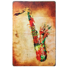 Sax sinais de estanho de metal vintage, adesivos de decoração para parede, bar, café, pub, decoração de casa, placas de metal, música, pôster de arte n148 2024 - compre barato