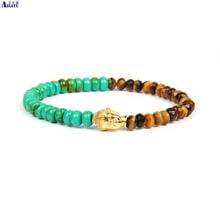 Ailatu New Stainless Steel Buddha Yoga  Bracelet with Natural Faceted Tiger Eye Stone Beads 4x6mm 2024 - buy cheap