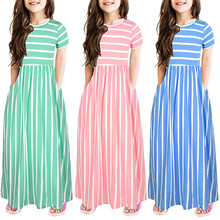 Vestido de verão menina meninas manga curta listrado impressão vestido crianças vestidos roupas vestido menina verão meninas roupas para 2y-12y 2024 - compre barato