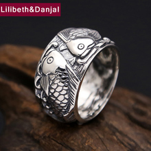 Fish Ring 100% 925 Sterling Silver Men Women Fine Fashion Vintage Jewelry 2021 Arrival Wide Carp Annual Surplus Designer GR45 2024 - buy cheap