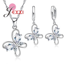 Charms New 925 Sterling Silver Bridal Wedding Accessories Clear Cubic Zirconia Butterfly Pendant Necklace Earrings 2024 - buy cheap