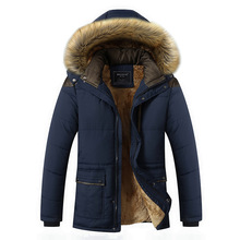 Jaqueta masculina de lã com capuz, casaco com gola de pele quente, à prova de vento, novo, 2019 2024 - compre barato