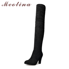 Meotina Stretch Thigh High Boots Women Shoes Winter Super High Heel Over the Knee Boots Zipper Square Heel Boots Plus Size 33-45 2024 - buy cheap