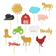 Purpurina Bash, animales de granja, cumpleaños, género, cupcake, decoración para fiesta de bautizo, donut, comida, palillos de dientes 2024 - compra barato