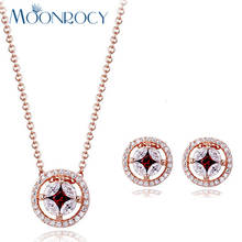 MOONROCY Free Shipping Fashion Cubic Zirconia Crystal Necklace and Earrings Jewelry Set rose Gold Color Jewelry Set for women 2024 - buy cheap