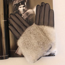 Lady genuine sheep leather gloves natural  rabbit fur gloves fur real leather sheepskin women's thermal gloves 2024 - buy cheap