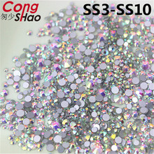 Cong Shao 1440pcs Mix 6 Size Glass Crystal AB Rhinestones Flat Back Round Nail Art Stones Non Hotfix Clear Strass Crystals YB992 2024 - купить недорого