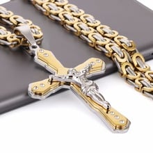 Christian Jesus Cross Crystal Pendant Necklaces Thick Link Byzantine Chain Stainless Steel Men Jewelry Colar Gift 21.65"  MN79 2024 - buy cheap