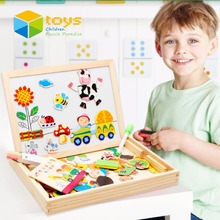 Multifunctional Magnetic Puzzle Wooden Educational Toys for Children Kids Farm Jungle Animal Jigsaw Baby's Drawing Easel Board 2024 - buy cheap