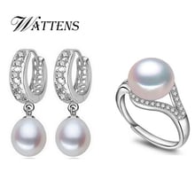 WATTENS Alibaba AliExpress conjunto de joyas de plata de ley 925, perlas naturales de agua dulce juegos de joyas para mujer regalo, evento de boda 2024 - compra barato