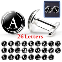 Men's Fashion 26 Letters Cufflinks Initial Letter Glass Dome Cufflinks Gift for Men Box Packaging 2024 - buy cheap