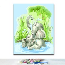 Diy pintura para colorir por números desenhos animados elefante pinturas por números com kits 40x50 emoldurado 2024 - compre barato