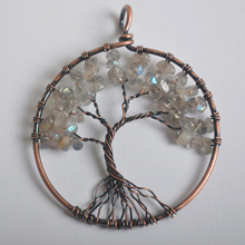 Free Shipping Lucky Handmade Tree of life Gray Labradorite Bronze Copper Wire Wrap Pendant Jewelry K2057 2024 - buy cheap