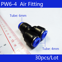 High quality Wholesale 30PCS   PW6-4 Reducing Unequal Pneumatic Air Tube Fitting Connector , I.D One 6mm Two 4mm 2024 - buy cheap