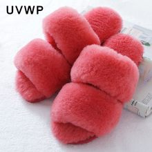 Pantufas de casa femininas, chinelos de pele de carneiro, quentes e macias, para casa e inverno 2024 - compre barato