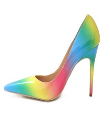 real photo rain bow colorful pointed woman high heel dress shoes 12CM heel large size custom make 2024 - buy cheap