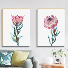 Protea pintura de tela de aquarela plantas, arte de parede, posteres e impressões florais, imagens de parede para decoração de quarto de casa 2024 - compre barato
