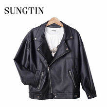 Sungtin Soft Leather Jacket Women Black Motorcycle Coat Fashion 5 Colors Faux Leather Biker Pu Jacket Belt Female Streetwear 2024 - buy cheap