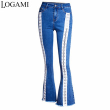 LOGAMI Spring Autumn Lacing Flare Jeans Woman Casual Denim Jeans Womens Denim Trousers Women 2018 2024 - buy cheap