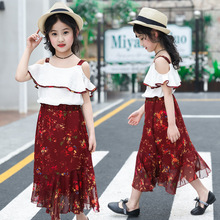 Teens Girls Summer Linen Blouse Dress Clothing Sets Fashion Red Mermaid Chiffon Beach Dress Kids Clothes Two Piece Set 2024 - buy cheap