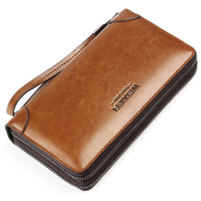 New Men Business Wallet Leather Long Clutch Handy Bag Male Double Zipper Purse Large Capacity Multi-Card Passport Clutch Wallets 2024 - buy cheap