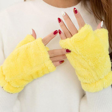 Female Cute Candy Color Plush Fingerless Glove Autumn Winter Warm Women Half Finger Double Thick Velvet Student Typing Glove L93 2024 - buy cheap