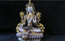 YM 316 8 дюймов Тибетский буддизм Серебряная позолоченная Дракон Зеленая Тара Кван-Инь статуя Будды 2024 - купить недорого