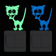 Fuuny-pegatina de interruptor de gato que brilla en la oscuridad, pegatina de pared de Animal de dibujos animados, decoración DIY para habitación de niños, pegatina luminosa, decoración del hogar 2024 - compra barato