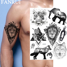 FANRUI Galaxy Lion Triangle Tiger Wolf Temporary Tattoos For Men Sticker Animal Elephant Fake Tattoo Body Art Waist Black Tatoos 2024 - buy cheap