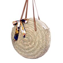 Handmade Rattan Woven Round Hand Knitting Handbag Fashion Straw Bag Rope Knitted Casual Shoulder Bag Summer Beach Tote Scarf 2024 - buy cheap