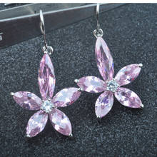 Pretty Pink Stone Cubic Zirconia For Women Silver Plated Jewelry Drop Earrings PE093 2024 - buy cheap