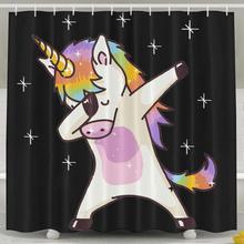 Unicornio lindo Dabbing divertido Dab baile regalo cortina para bañera o ducha tela baño cortina Set con ganchos 2024 - compra barato