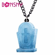 Bonsny Acrylic Halloween Tombstone Pendant Chain Choker Cool Fashion Jewelry Necklace For Women Teens Kids Gift Accessories 2024 - buy cheap