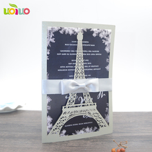 silver Eiffel Tower Romantic Wedding Invitation Card Delicate Carved heart Flowers  Pattern Hollow out Wedding Party Cards 2024 - buy cheap
