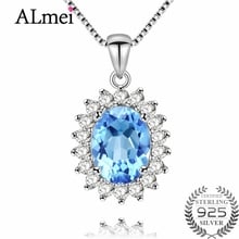 Almei Princess Natural Blue Topaz Halo Pendant Solid 925 Sterling Silver Charm Fine Jewelry for Women with Free Box 40% FN018 2024 - buy cheap