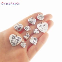 GraceAngie Mix 10PCS  Vintage Heart Charm beads fit for bracelet DIY Metal Words Necklace pendant jewelry making  Findings 2024 - buy cheap