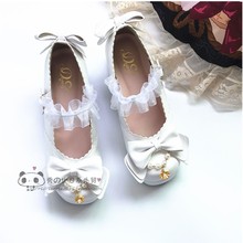 Kawaii Girl Tea Party Sweet Lolita 3 Colors PU Lovely Loli Shoes Lace Pearl Japanese Middle Heel Cosplay Anime Lolita Shoes 2024 - buy cheap