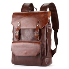 Vintage Men Backpack PU Leather Retro Backpacks Man Waterproof Fashion Travel Bag Casual Mochila Male Quality Business Backpack 2024 - buy cheap