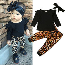 Conjunto de roupas de outono para bebês, camisetas e calças compridas de leopardo, roupas para crianças e recém nascidos, 2019 2024 - compre barato
