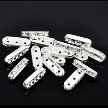 30Pcs Silver Plated 3 Hole Clear Rhinestone Copper Spacers Bars Beads Connectors Jewelry Findings 21x7.5mm 2024 - buy cheap