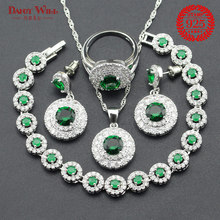 Natural 925 Silver Jewelry Green Cubic Zirconia White Crystal Jewelry Sets For Women Earrings/Pendant/Necklace/Rings/Bracelet 2024 - buy cheap