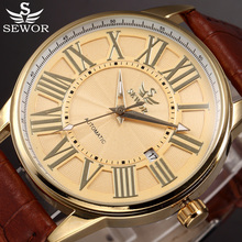 Gold Automatic Mechanical Watch Men SEWOR Luxury Brand Vintage Designer Retro Relogio Masculino Leather Wrist Business Watch 2024 - buy cheap