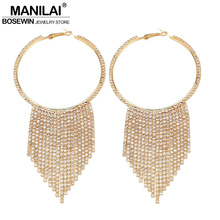 MANILAI Circular Rhinestones Tassel Earrings Popular Crystal Long Tassel Earrings Accessories Drop Earring for Women Jewelry 2024 - buy cheap