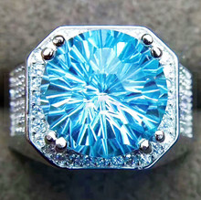 Мужское кольцо с синим топазом, кольцо с натуральным синим топазом из серебра 925 пробы, 9.5CT, драгоценный камень, хорошее украшение # SL18080215 2024 - купить недорого