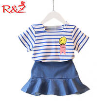R&Z children's suit 2019 summer children's girls cute new striped cartoon smiley t-shirt fishtail skirt two-piece suit 2024 - buy cheap