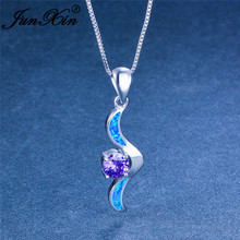 JUNXIN Cute Angel Wings Pendant Blue White Fire Opal Necklaces For Women Silver Color Round Purple Zircon Wedding Necklace 2024 - buy cheap