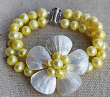 New Arriver Flower Bracelet Yellow Color 2 Rows 7-8mm Genuine Freshwater Pearl Shell Flower Bracelet Wedding Party Jewelry 2024 - buy cheap